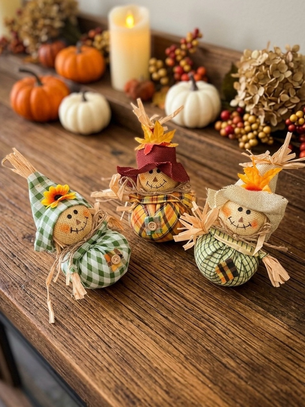 🌾 Set of 3 Mini Fall Scarecrow Shelf Sitters / Autumn Decor